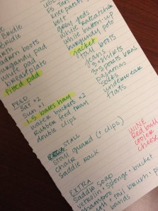 My packing list.. yes, red bull, wine, and cheese-its are horse show staples for me. That's how we roll.