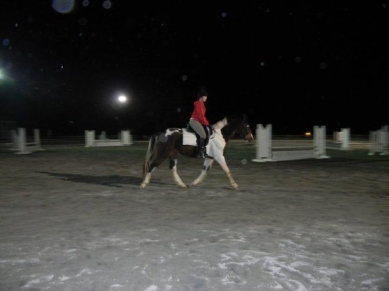 First ride on the baby horse in the dark
