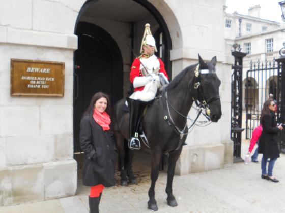 Saying hello to a guard horse while honeymooning